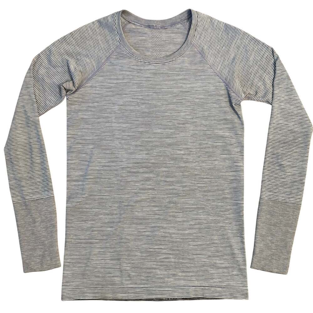 Lululemon Swiftly Tech 2.02 Long Sleeve Hip Length Run White Black Hype Stripe 8